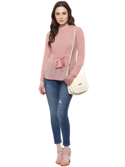 Women's  Pink Georgette Front Knot Top