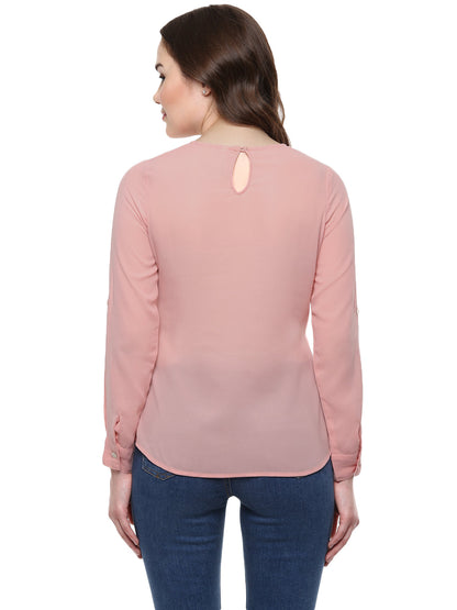 Women's  Pink Georgette Front Knot Top