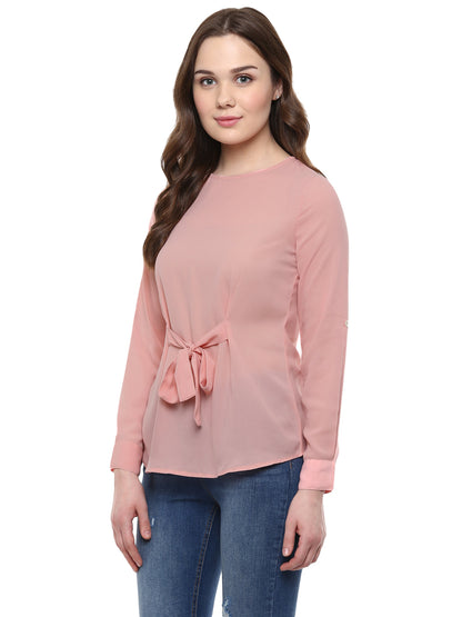 Women's  Pink Georgette Front Knot Top