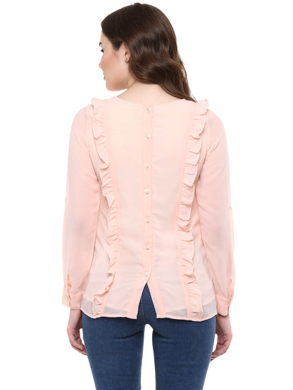 Women's  Pink Side Ruffle Georgette Top
