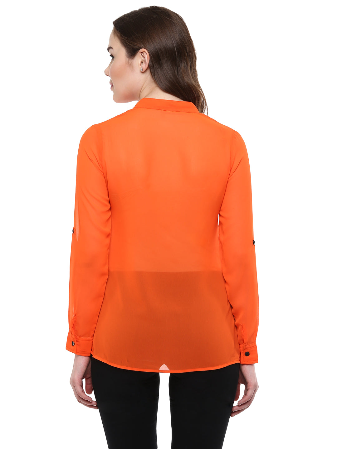 Women's  Orange Georgette Top with Black Lace Up