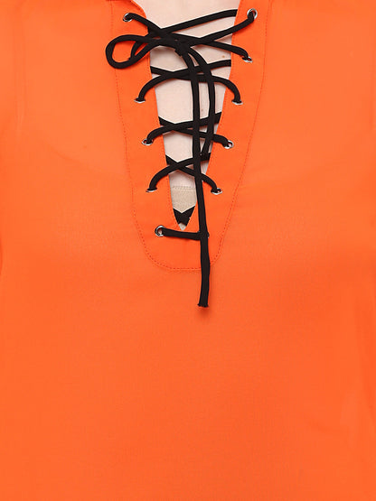 Women's  Orange Georgette Top with Black Lace Up