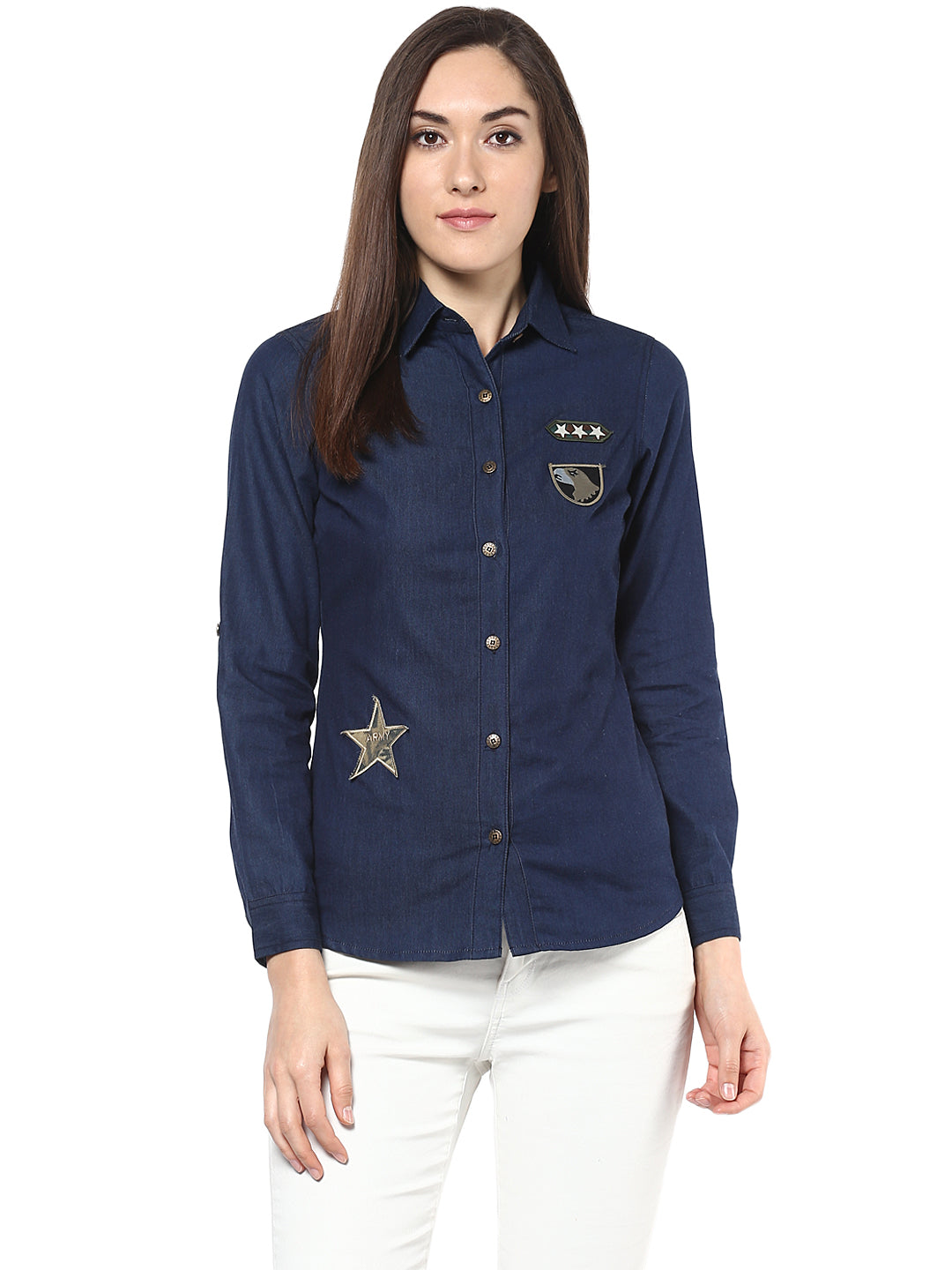 Women's  Denim Shirt with Patches