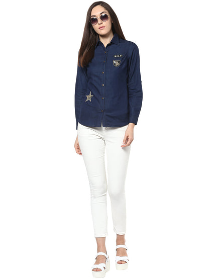 Women's  Denim Shirt with Patches