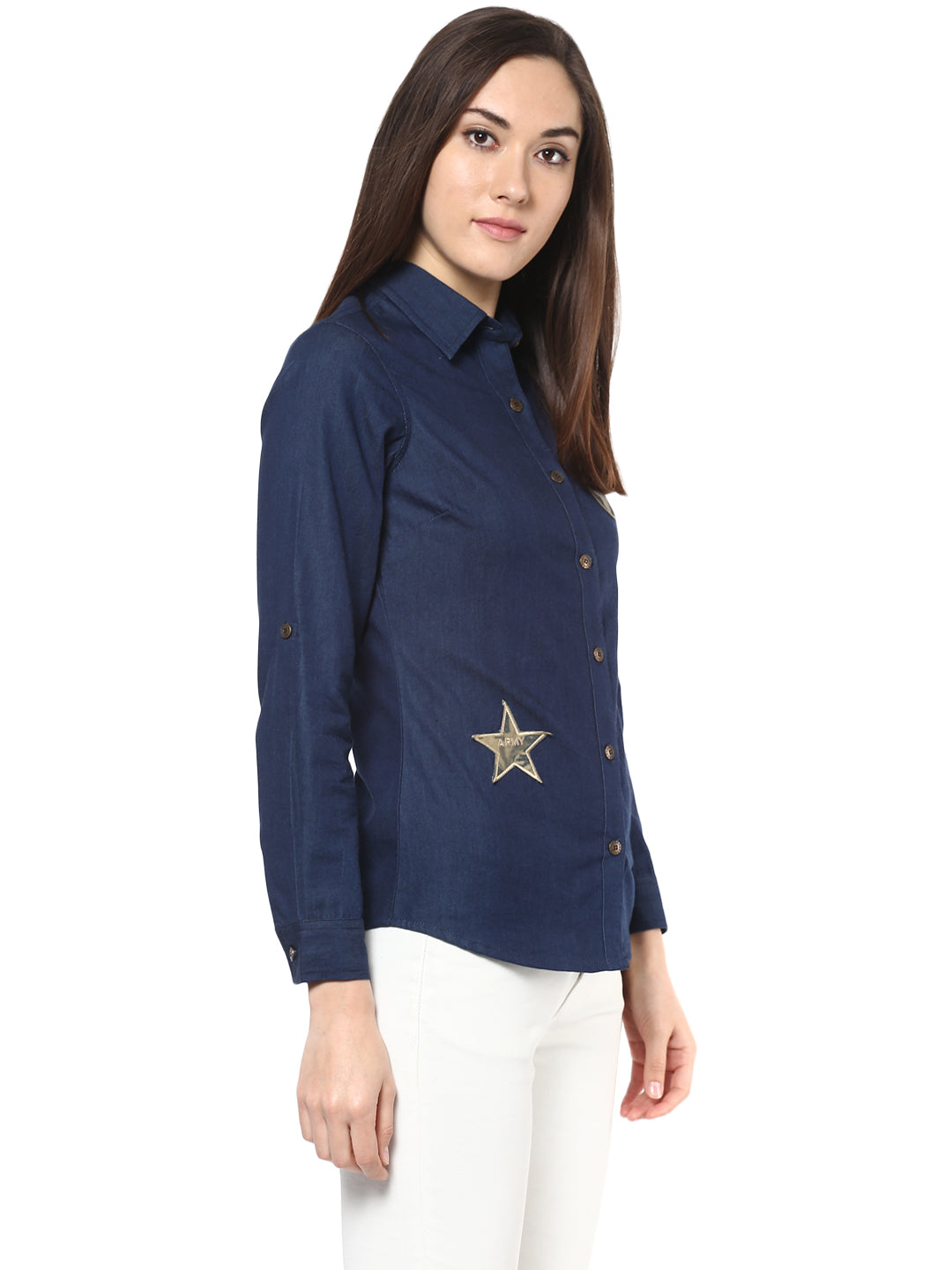 Women's  Denim Shirt with Patches