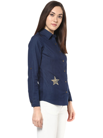 Women's  Denim Shirt with Patches