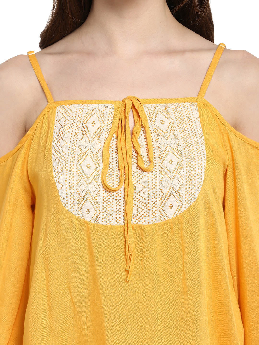 Women's  Mustard Yellow Rayon Cold Shoulder Top