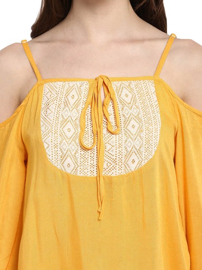 Women's  Mustard Yellow Rayon Cold Shoulder Top