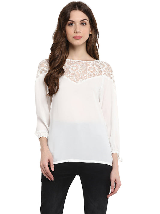 Women's  White Lace Neck Top