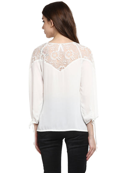 Women's  White Lace Neck Top
