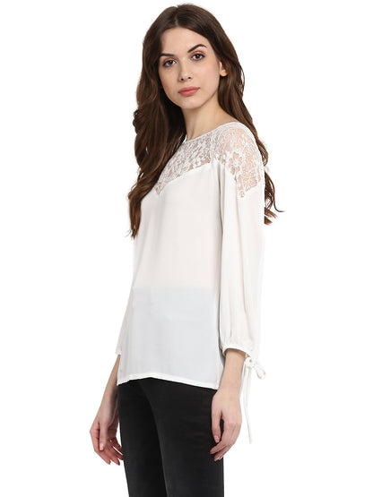 Women's  White Lace Neck Top