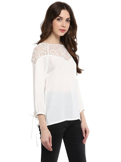 Women's  White Lace Neck Top