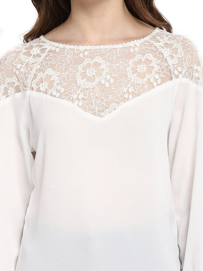 Women's  White Lace Neck Top