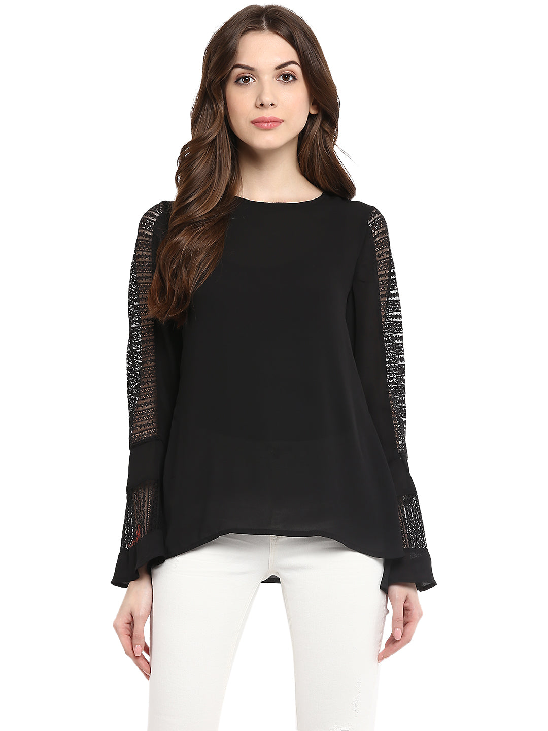 Women's  Black Lace Bell SleeveTop