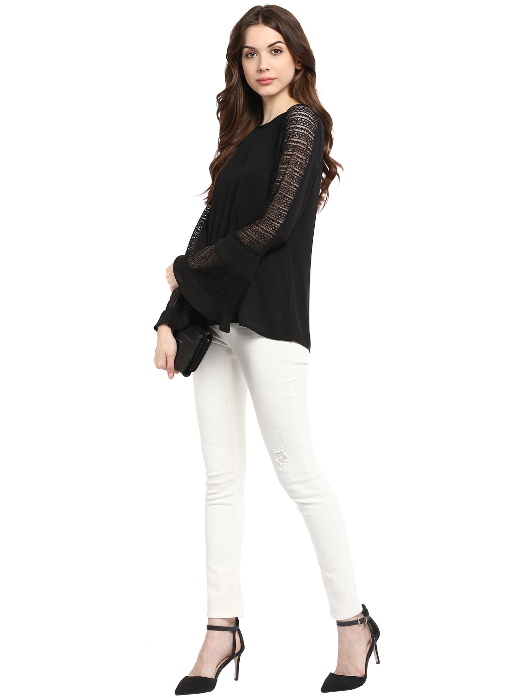 Women's  Black Lace Bell SleeveTop