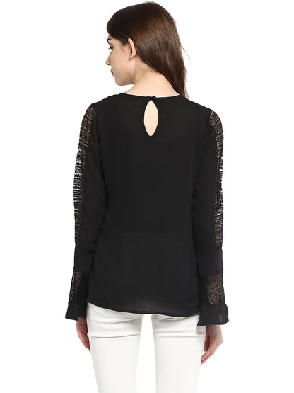 Women's  Black Lace Bell SleeveTop