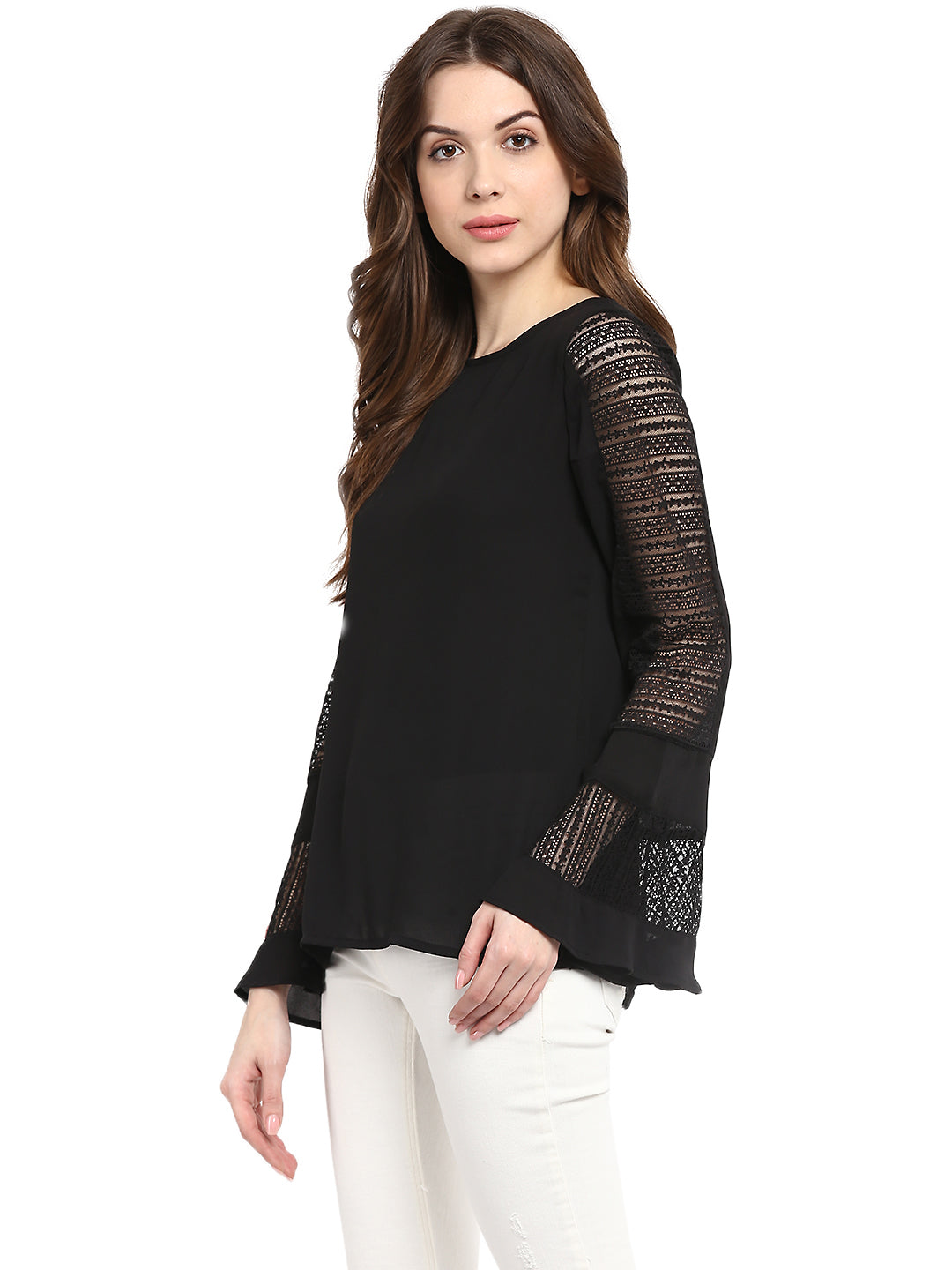 Women's  Black Lace Bell SleeveTop
