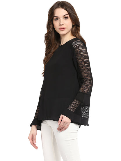 Women's  Black Lace Bell SleeveTop