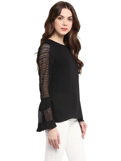 Women's  Black Lace Bell SleeveTop