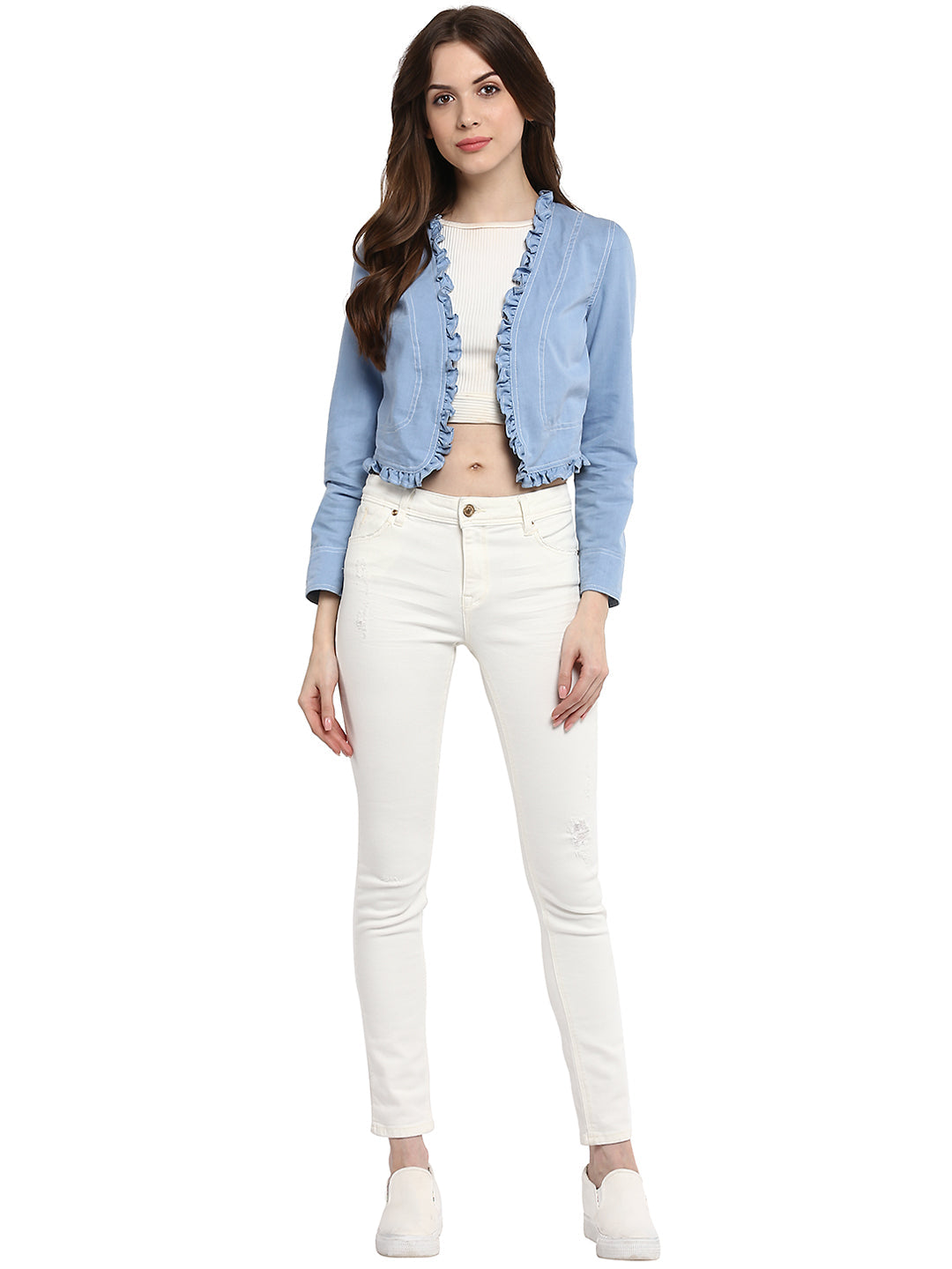 Women's  Denim Ruffle Short Shrug