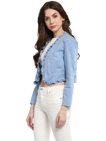 Women's  Denim Ruffle Short Shrug