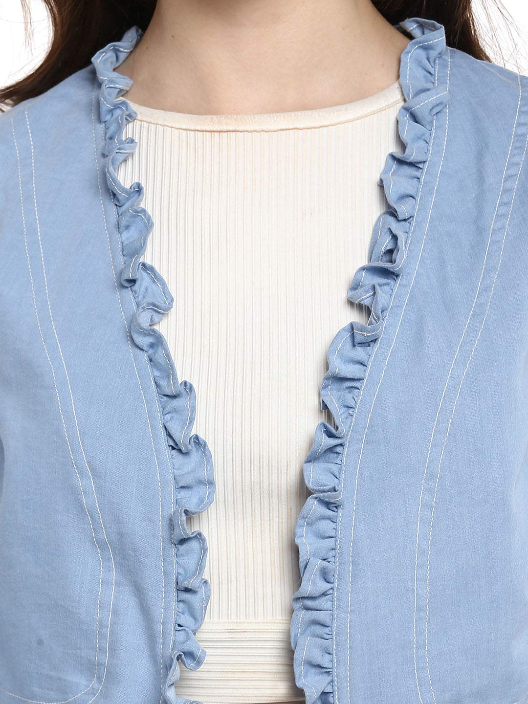 Women's  Denim Ruffle Short Shrug