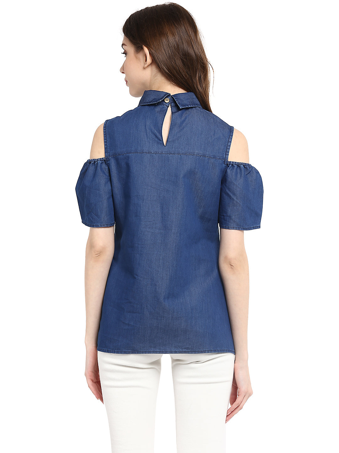 Women's  Denim Top with Cold Shoulder
