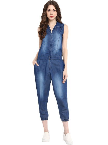 Women's  Denim Monkey Wash Jumpsuit