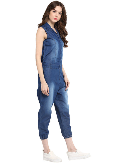 Women's  Denim Monkey Wash Jumpsuit