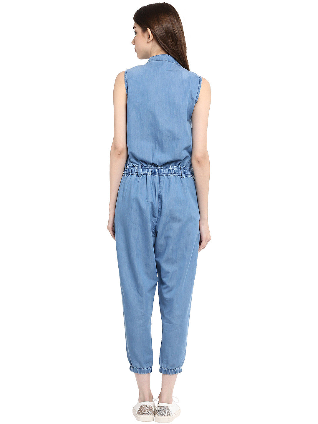 Women's  Denim Mandarin Collar Jumpsuit