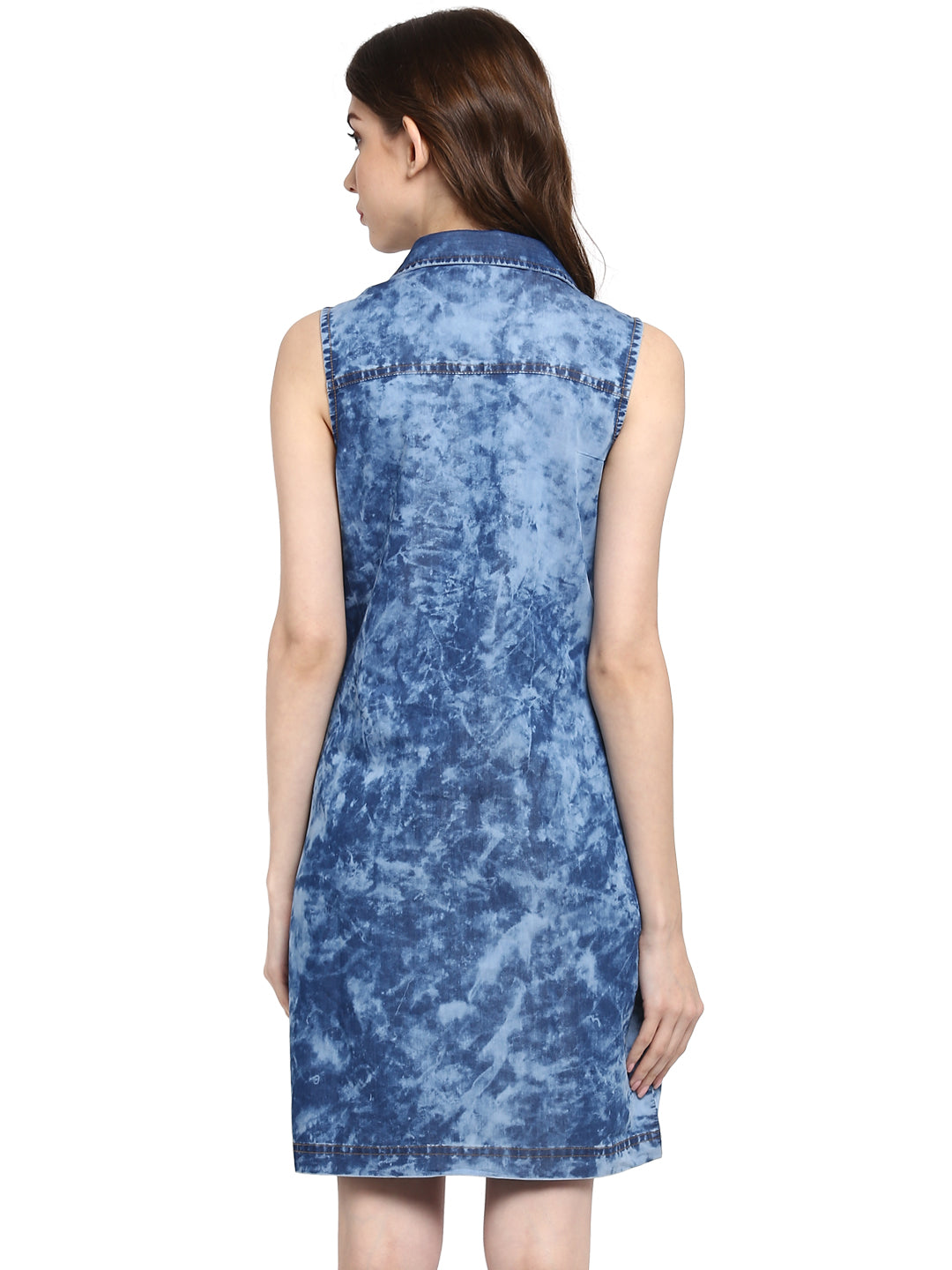 Women's  Cloud Wash Blue Zip Dress with Seam