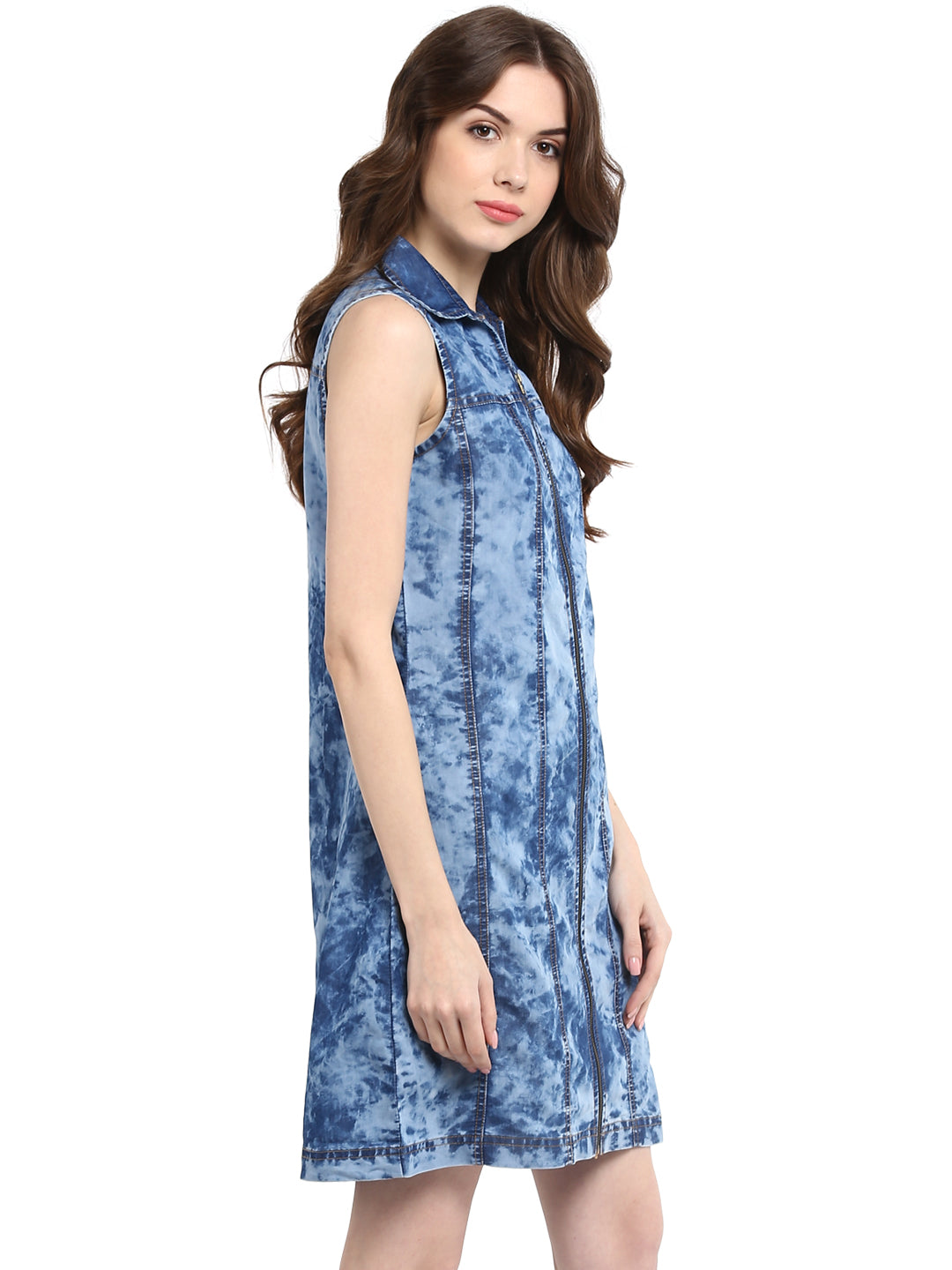 Women's  Cloud Wash Blue Zip Dress with Seam