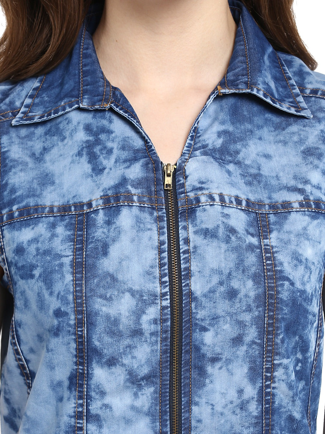 Women's  Cloud Wash Blue Zip Dress with Seam