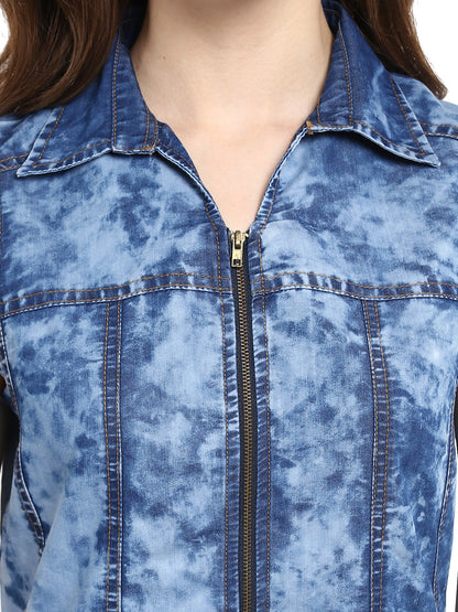 Women's  Cloud Wash Blue Zip Dress with Seam