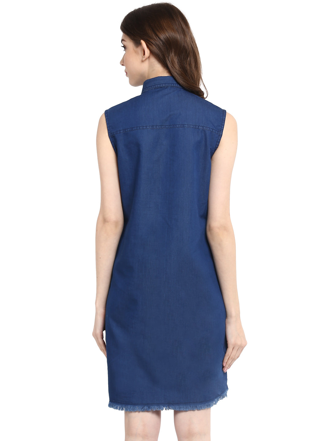 Women's  Blue Dress with Pocket Impression Wash