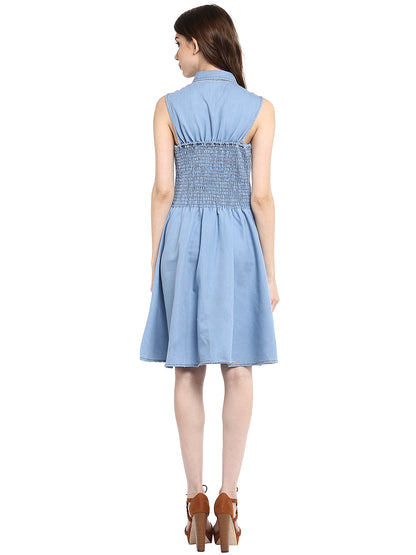 Women's  Light Blue Denim Dress with Neck cutout