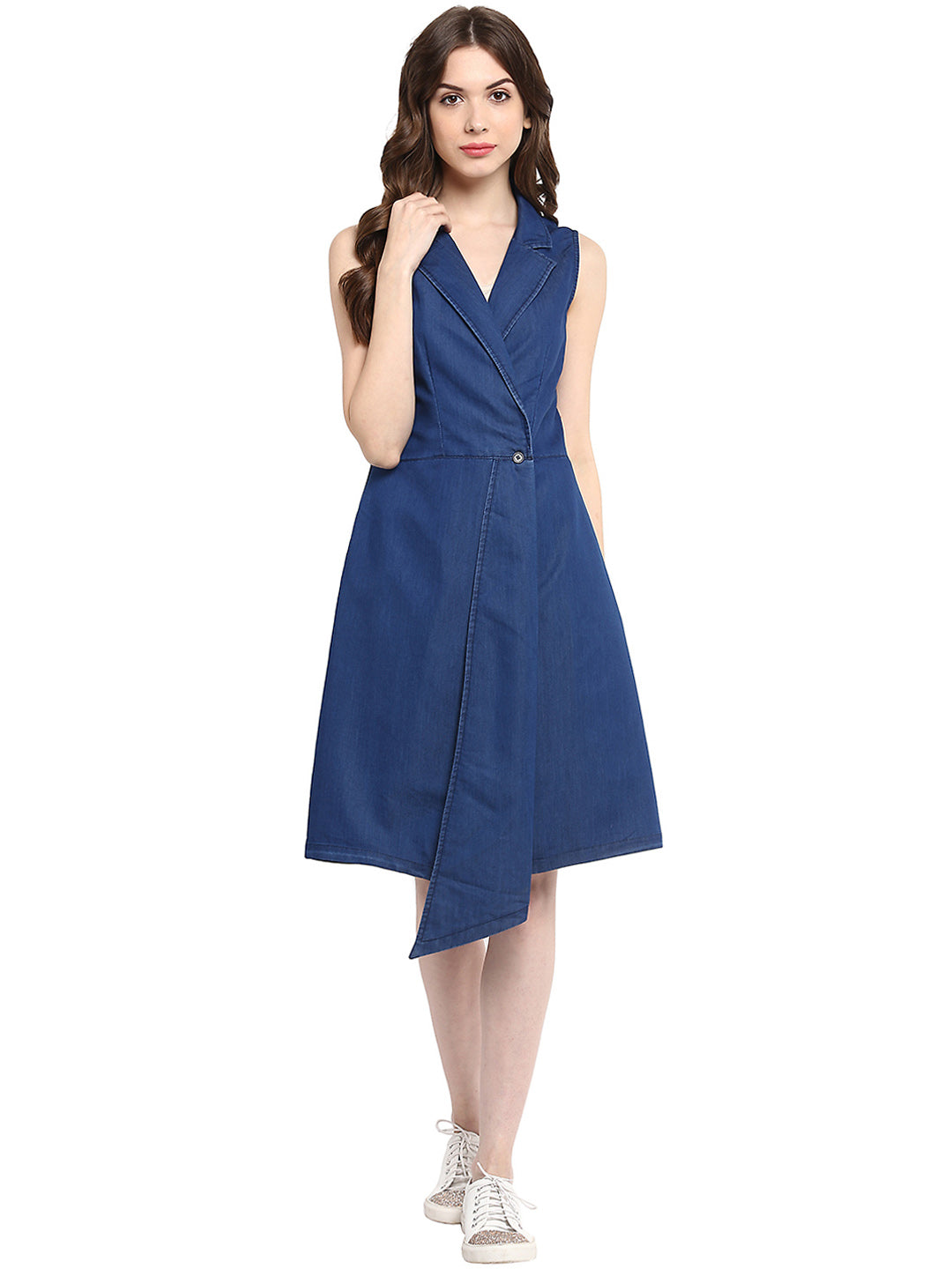 Women's  Blue Denim Wrap Dress with Flap