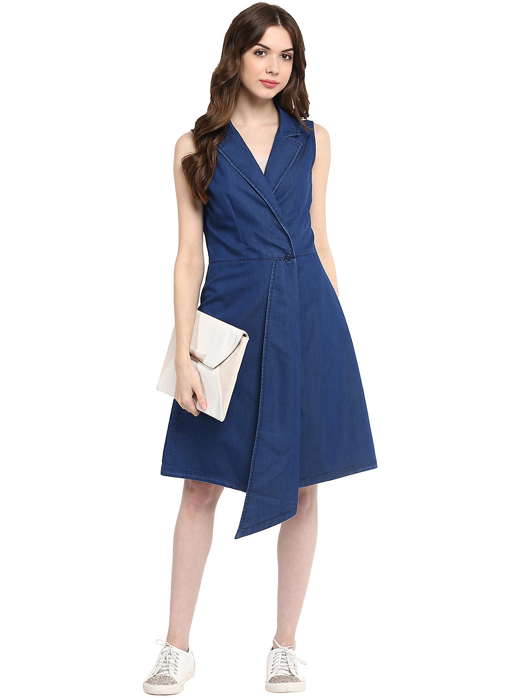 Women's  Blue Denim Wrap Dress with Flap