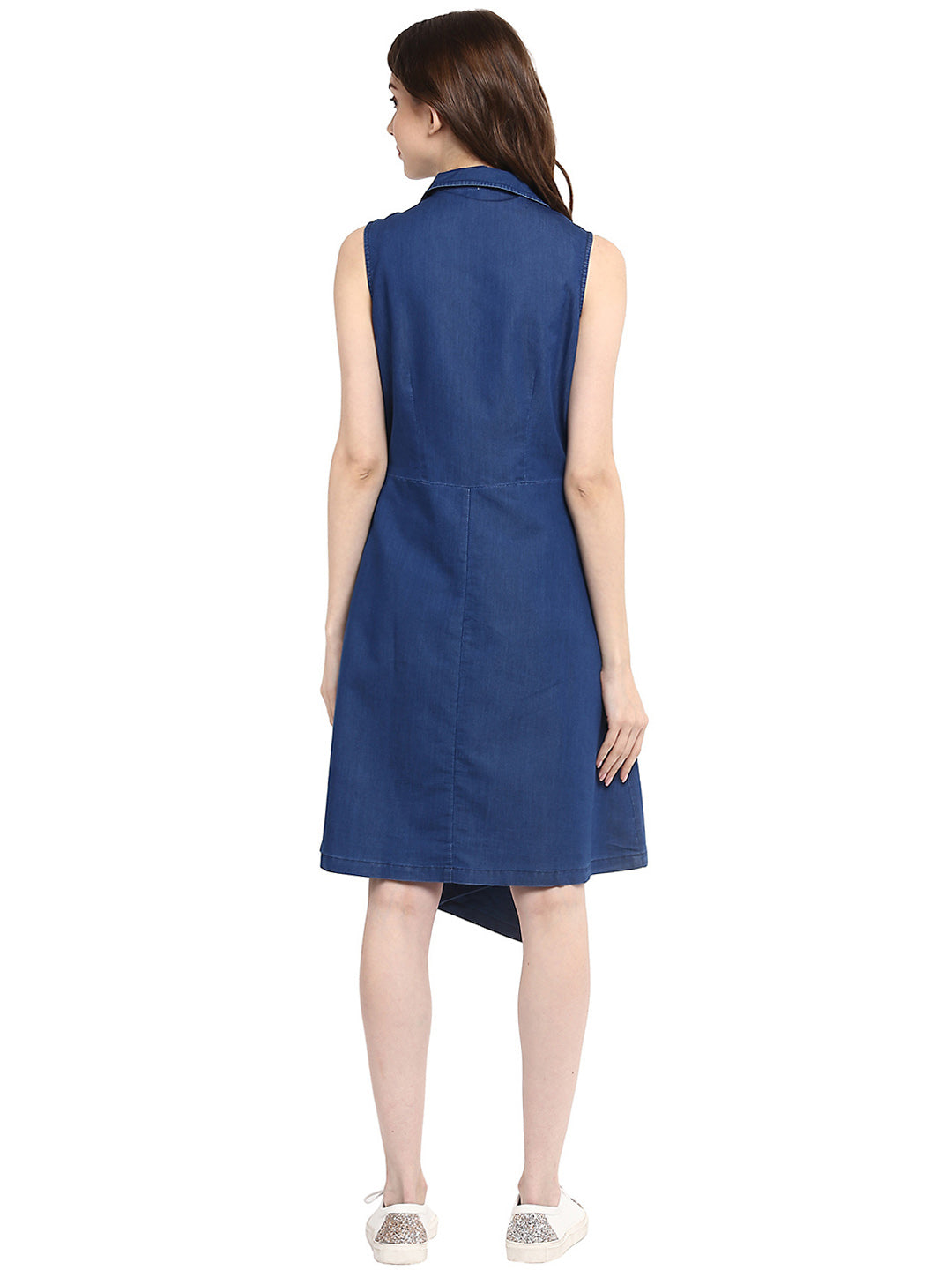 Women's  Blue Denim Wrap Dress with Flap