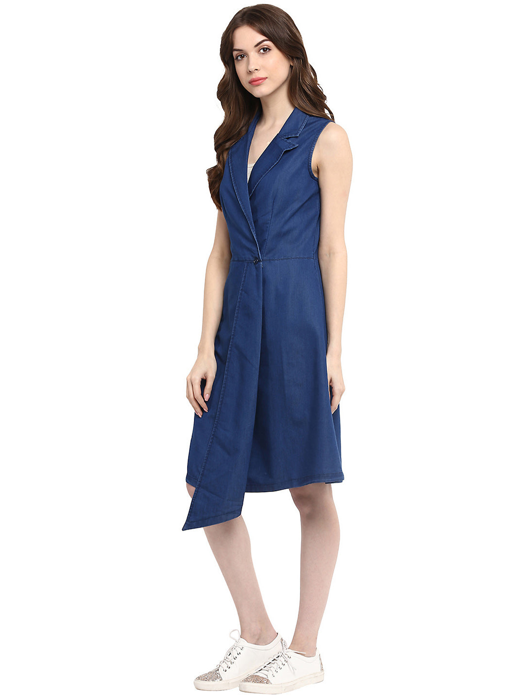 Women's  Blue Denim Wrap Dress with Flap
