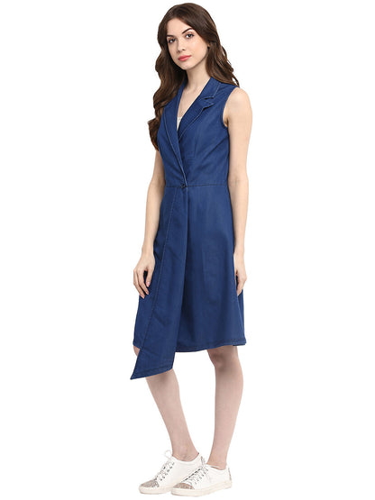 Women's  Blue Denim Wrap Dress with Flap