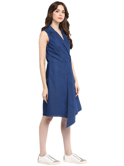 Women's  Blue Denim Wrap Dress with Flap