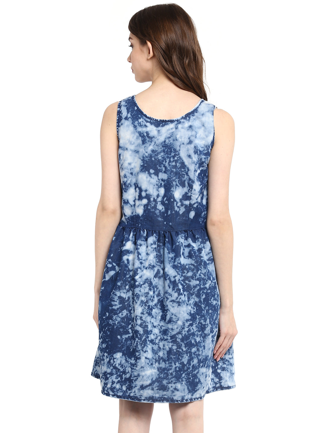 Women's  Blue Cloud effect Denim Dress with elasticated Waistline