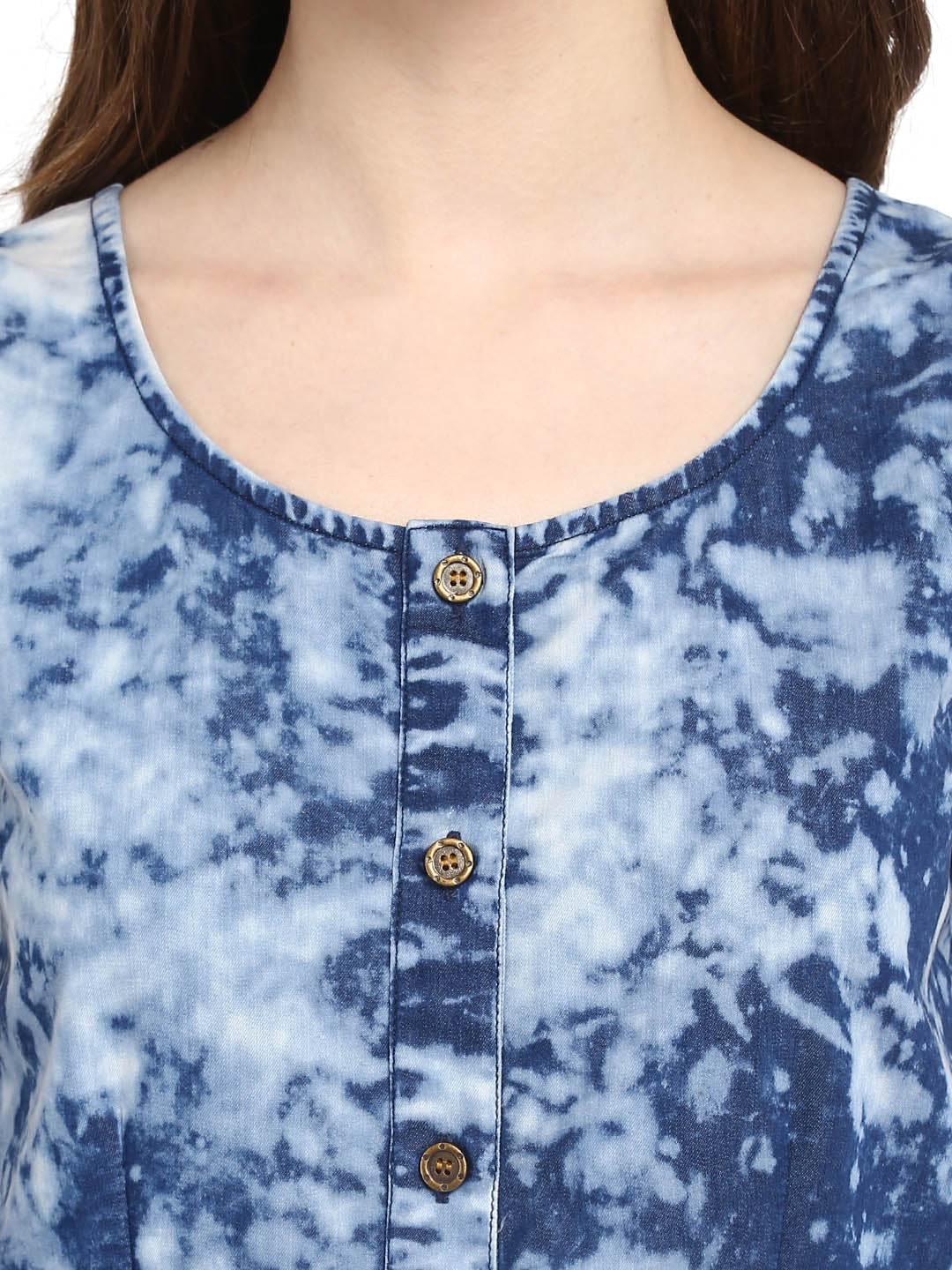 Women's  Blue Cloud effect Denim Dress with elasticated Waistline