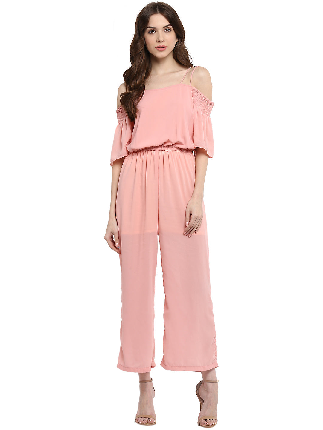 Women's  Pink Cold Shoulder Jumpsuit