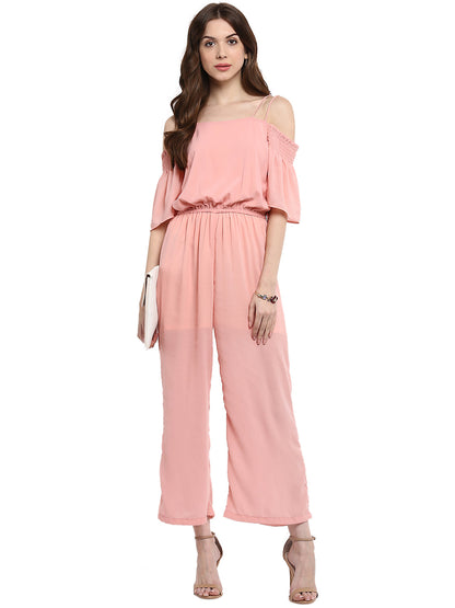 Women's  Pink Cold Shoulder Jumpsuit
