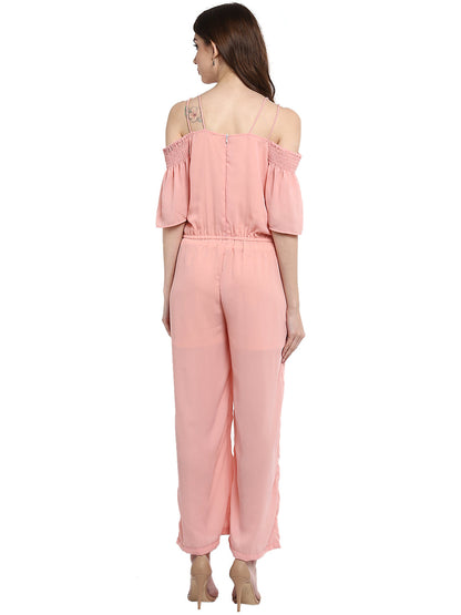 Women's  Pink Cold Shoulder Jumpsuit