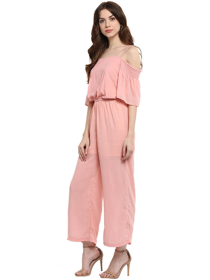 Women's  Pink Cold Shoulder Jumpsuit