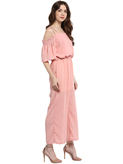 Women's  Pink Cold Shoulder Jumpsuit