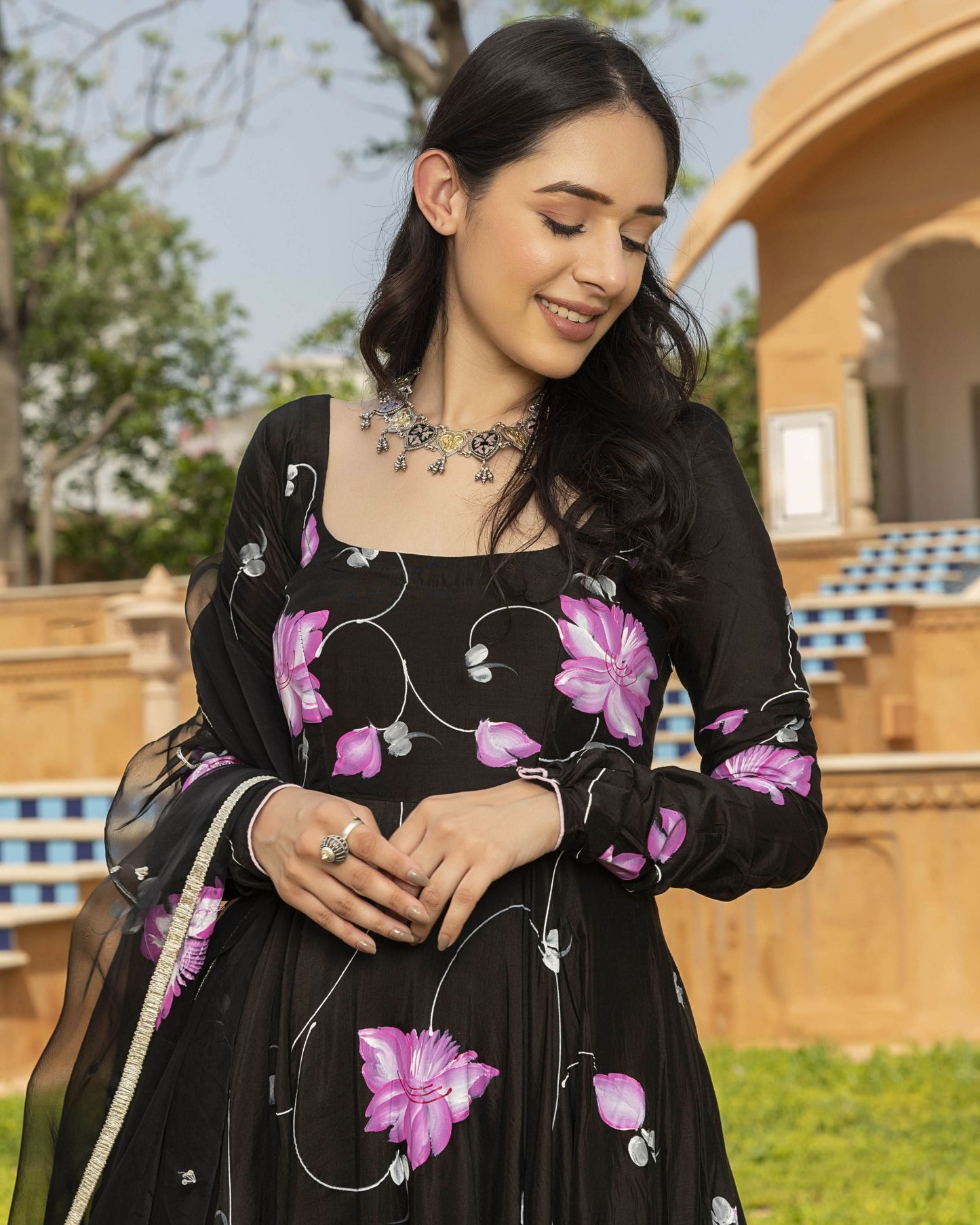 Women's Neea Handpainted Cotton Silk Suit Set